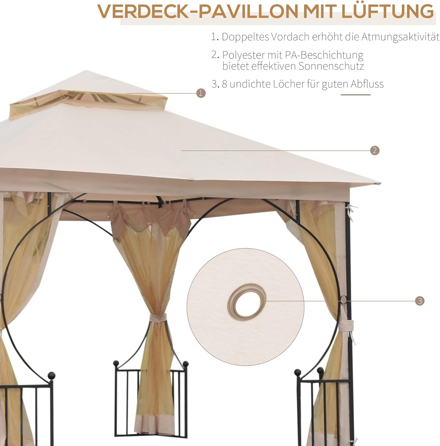 Outsunny Pavillon Gartenpavillon Partyzelt Gartenzelt Festzelt Doppeldach 3x3m — Ansicht 3