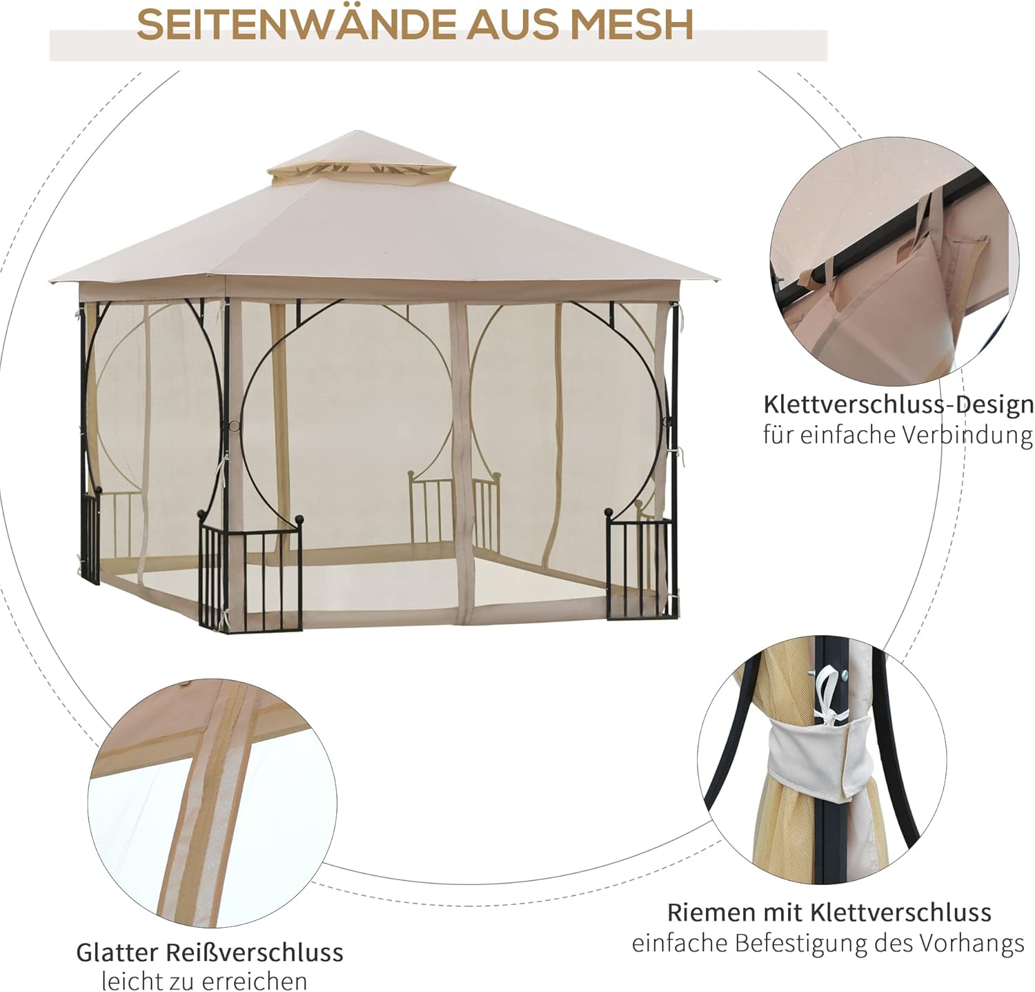 Outsunny Pavillon Gartenpavillon Partyzelt Gartenzelt Festzelt Doppeldach 3x3m — Ansicht 5