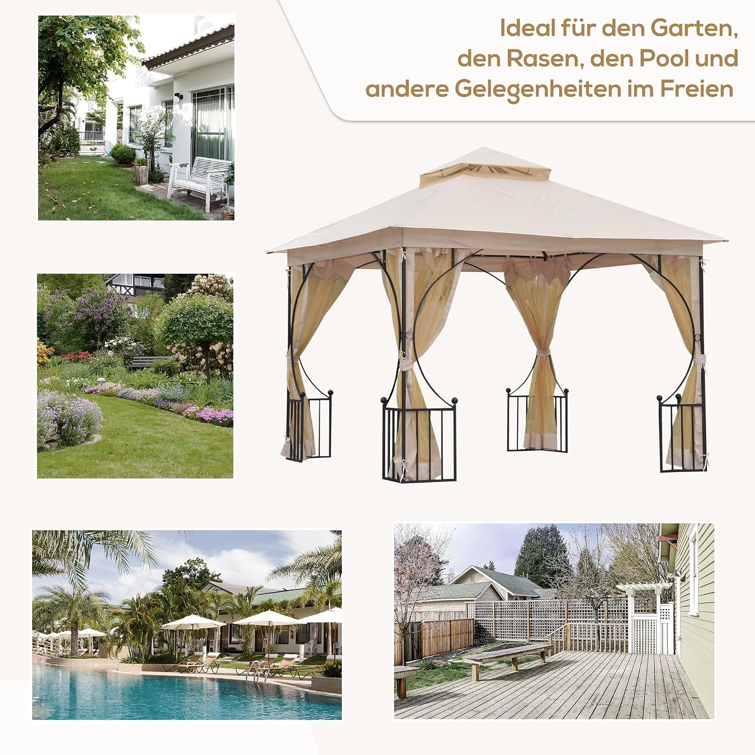 Outsunny Pavillon Gartenpavillon Partyzelt Gartenzelt Festzelt Doppeldach 3x3m — Ansicht 6