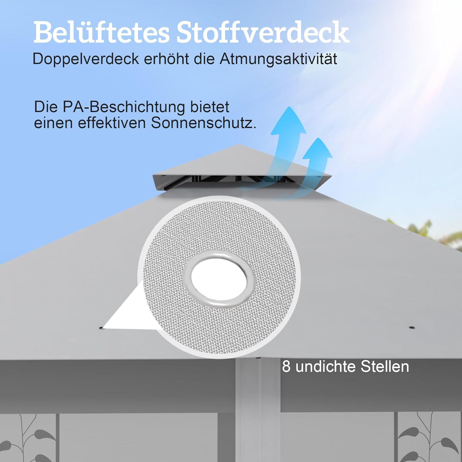 Outsunny Pavillon mit Doppeldach, 3x3 m Wasserabweisend Stabil Winterfest Gartenpavillon mit Moskitonetz, Garten Pavillon aus Stahl, Partyzelt für Garten, Terrasse, Hellgrau — Ansicht 3