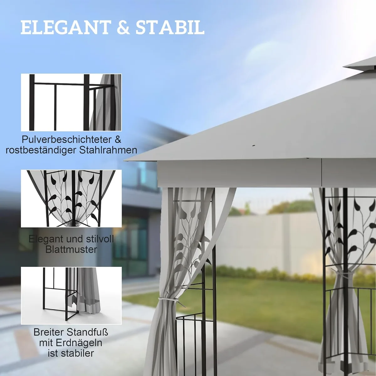 Pavillon mit Doppeldach, 3x3 m Wasserabweisend Stabil… — Ansicht 4