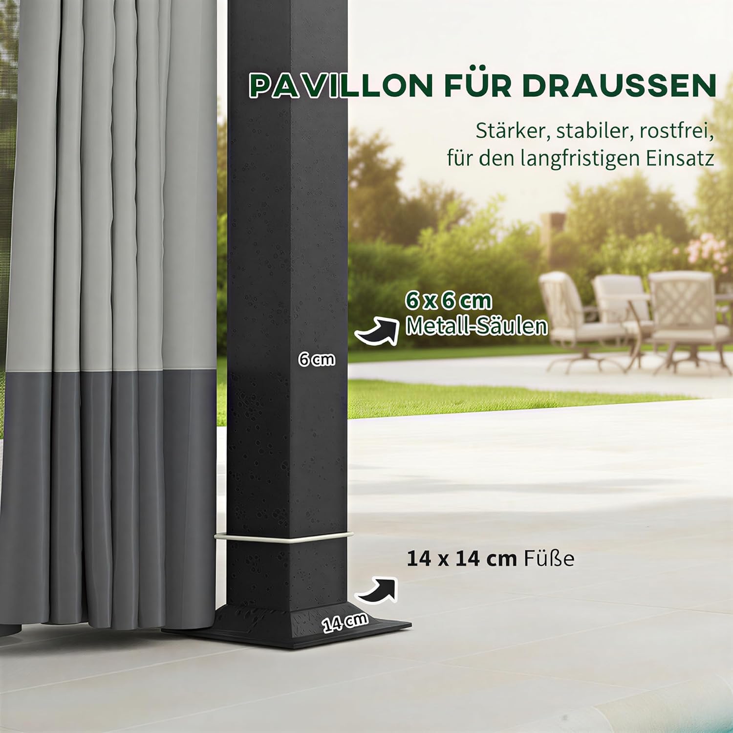 Outsunny Pavillon mit Doppeldach, 4x3,3 m, wasserabweisend und stabil, Winterfest Gartenpavillon aus verzinktem Metall mit Moskitonetz und Seitenteilen, für Garten oder Terrasse, Hellgrau — Ansicht 5