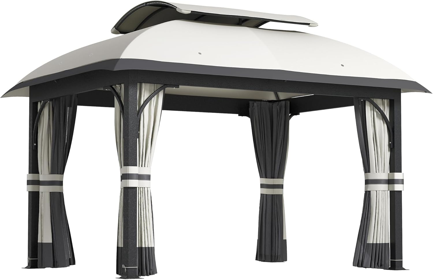 Outsunny Pavillon mit Doppeldach, 4x3,3 m, wasserabweisend und stabil, Winterfest Gartenpavillon aus verzinktem Metall mit Moskitonetz und Seitenteilen, für Garten oder Terrasse, Hellgrau