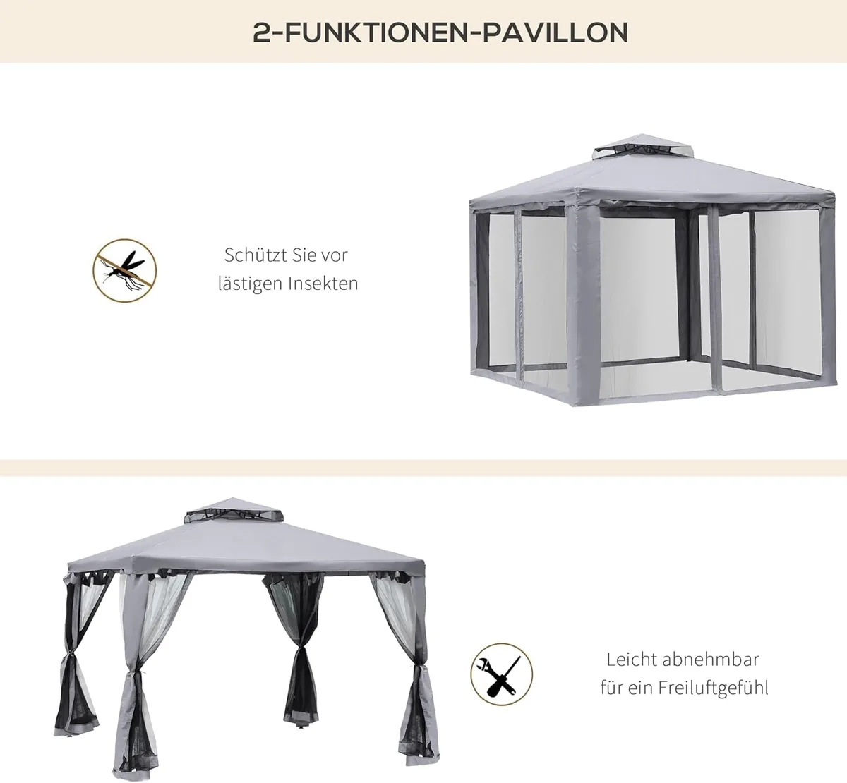 Pavillon mit Doppeldach, ca. 3x3 m Stabil Winterfest… — Ansicht 3