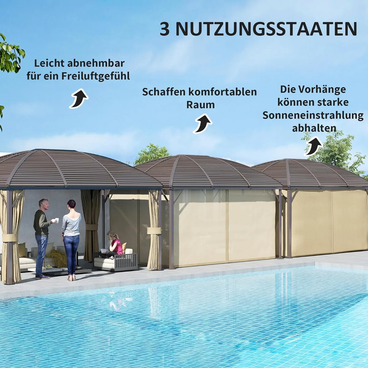 Pavillon mit Hardtop, 4x3 m Wasserdicht Stabil Winterfest… — Ansicht 3