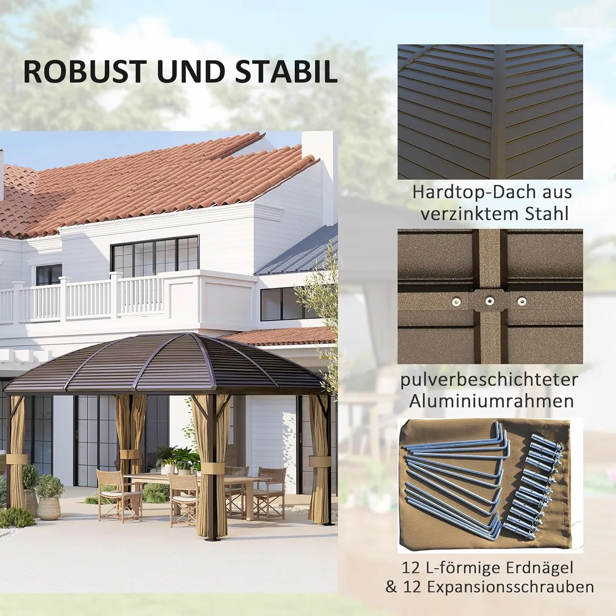 Pavillon mit Hardtop, 4x3 m Wasserdicht Stabil Winterfest… — Ansicht 4