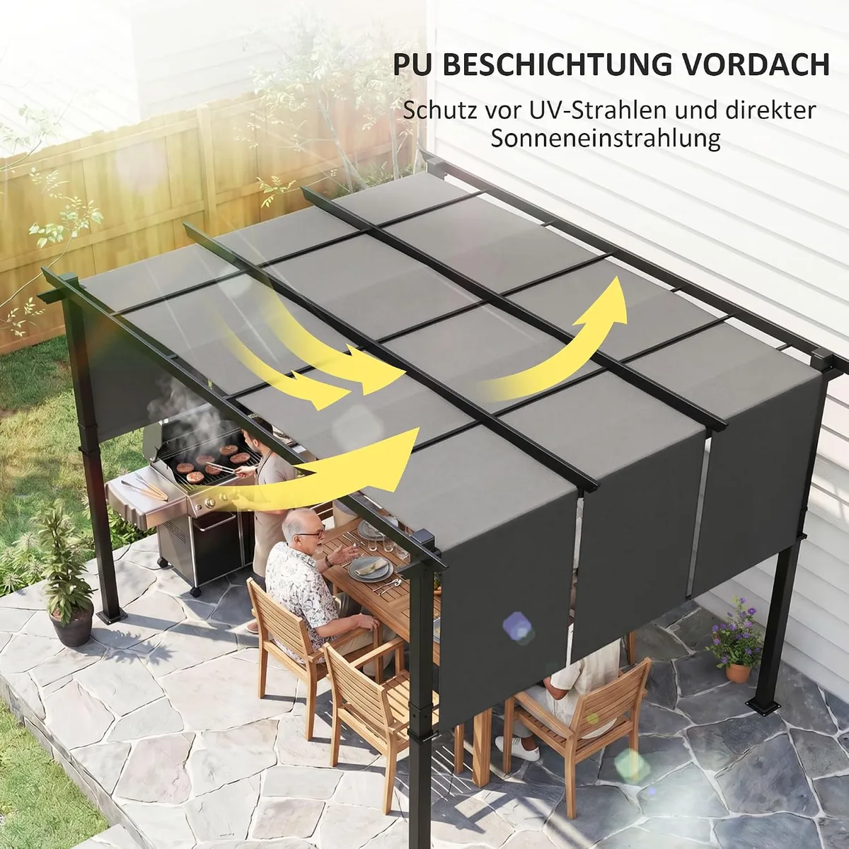 Pergola ca. 3,5x3m Garten Pavillon mit verstellbar Dach… — Ansicht 4