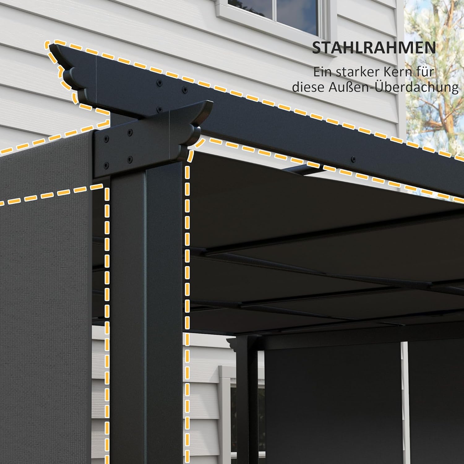 Outsunny Pergola ca. 3,5x3m Garten Pavillon mit verstellbar Dach, Terrassenüberdachung Metall Gartenpavillon Freistehend Sonnenschutz für Terrasse und Garten, Dunkelgrau — Ansicht 5
