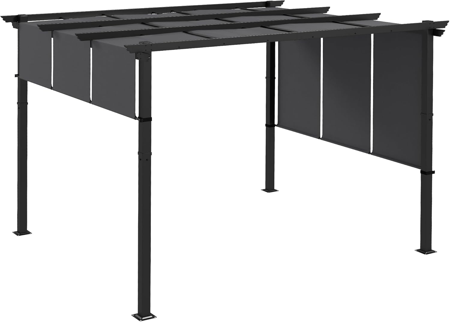 Outsunny Pergola ca. 3,5x3m Garten Pavillon mit verstellbar Dach, Terrassenüberdachung Metall Gartenpavillon Freistehend Sonnenschutz für Terrasse und Garten, Dunkelgrau