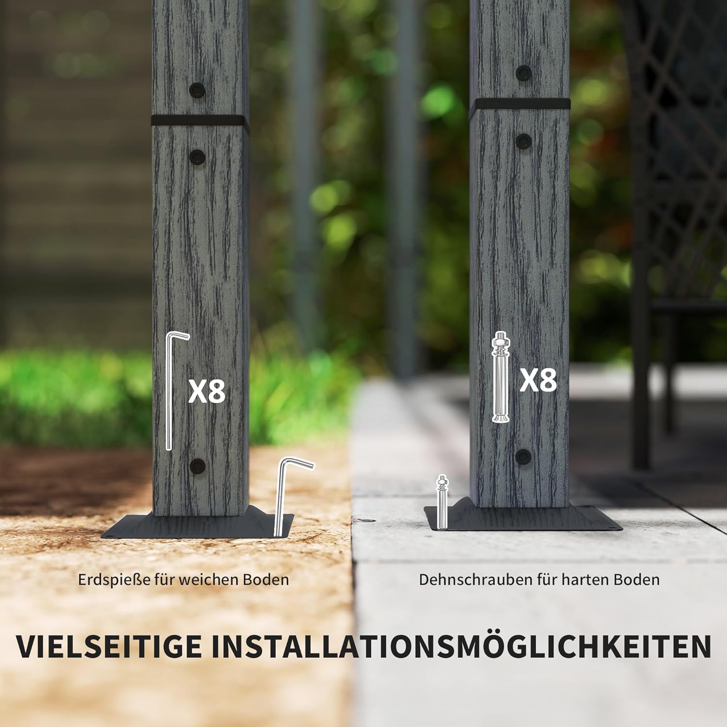 Outsunny Pergola ca. 3x3m Garten Pavillon mit Magnetbefestigung, Terrassendachung aus Aluminium, Gartenpavillon mit verstellbares Dach, Freistehend, UV Schutz 30+, für Terrasse und Garten, Grau — Ansicht 5