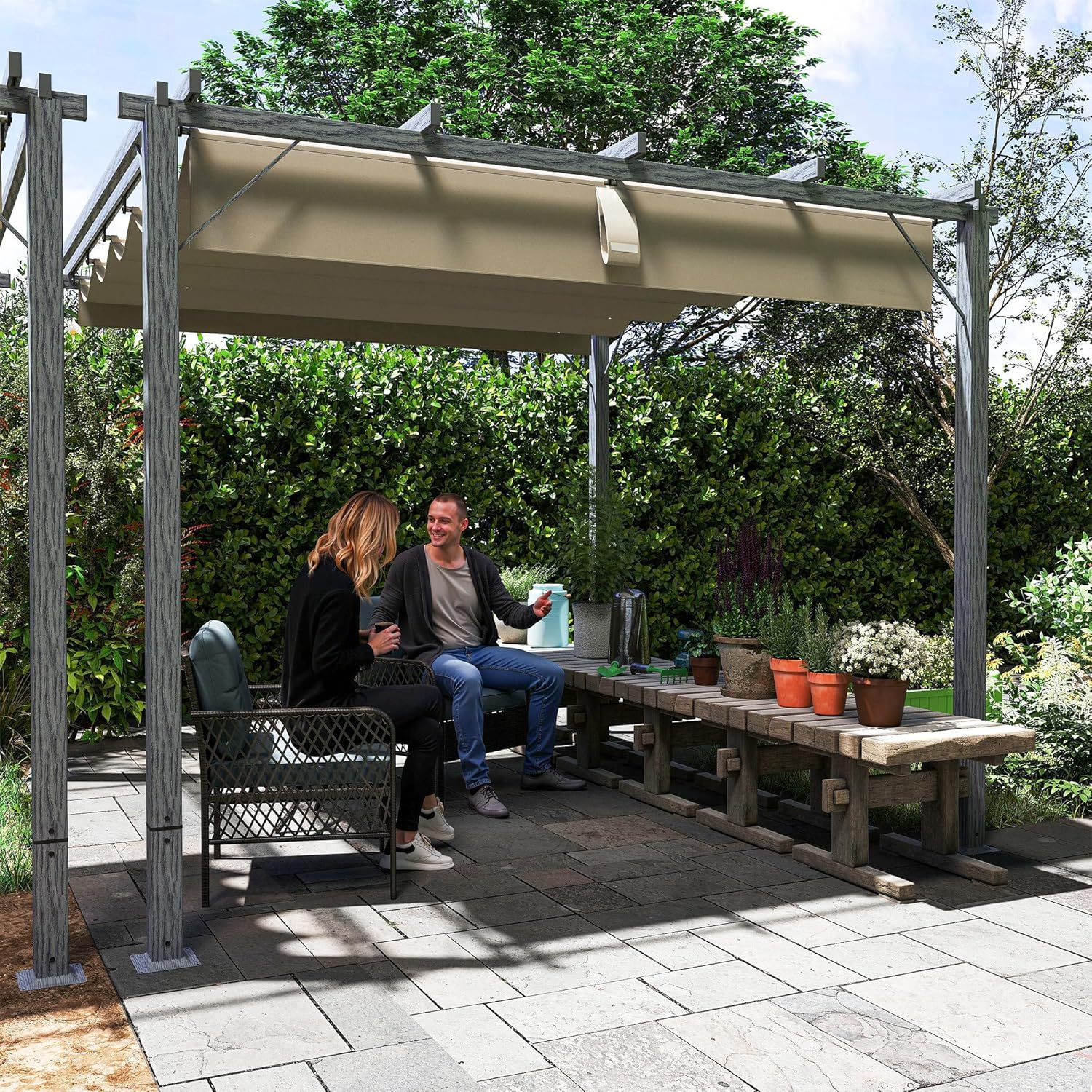 Outsunny Pergola ca. 3x3m Garten Pavillon mit Magnetbefestigung, Terrassendachung aus Aluminium, Gartenpavillon mit verstellbares Dach, Freistehend, UV Schutz 30+, für Terrasse und Garten, Grau — Ansicht 6