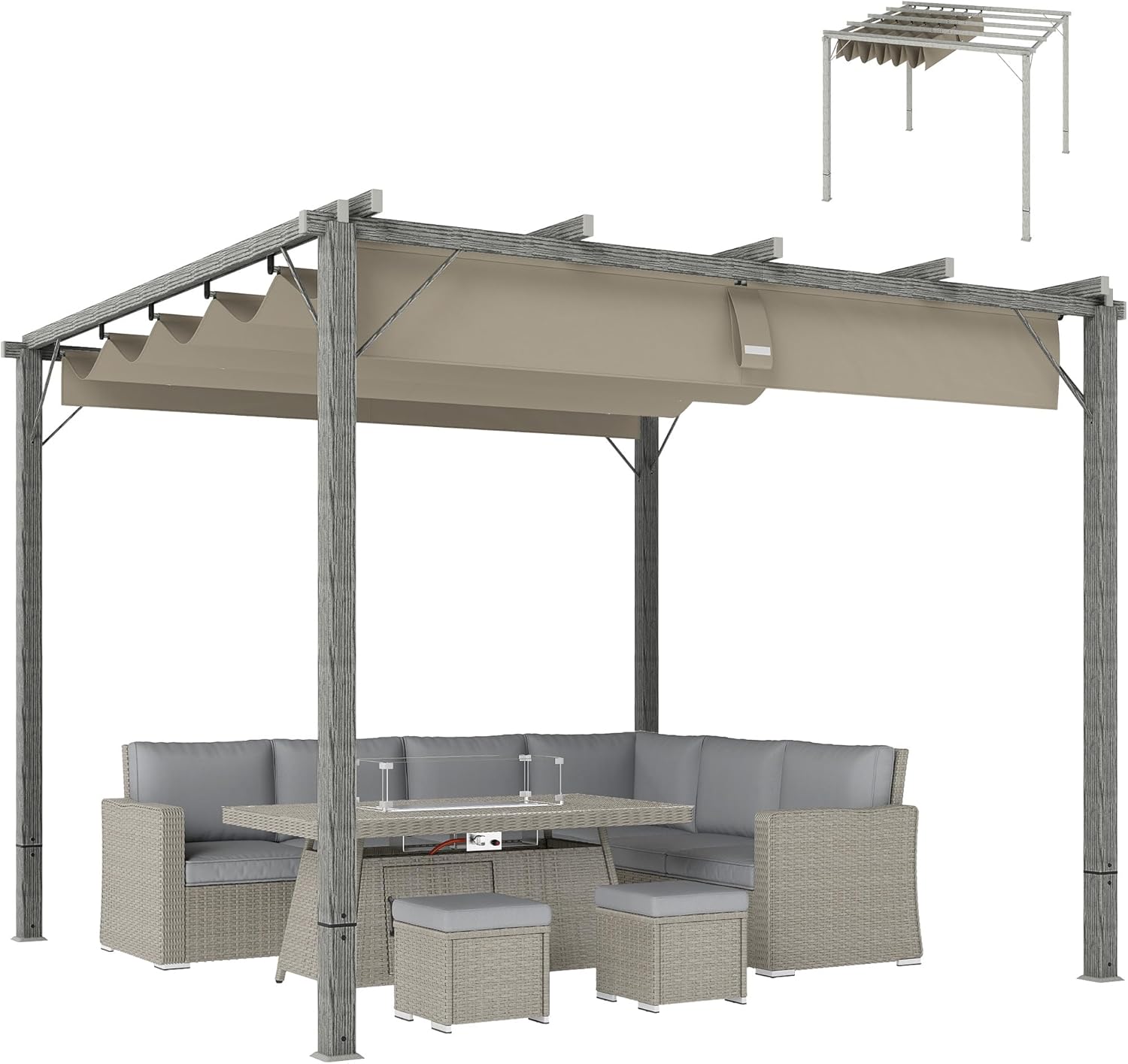 Outsunny Pergola ca. 3x3m Garten Pavillon mit Magnetbefestigung, Terrassendachung aus Aluminium, Gartenpavillon mit verstellbares Dach, Freistehend, UV Schutz 30+, für Terrasse und Garten, Grau