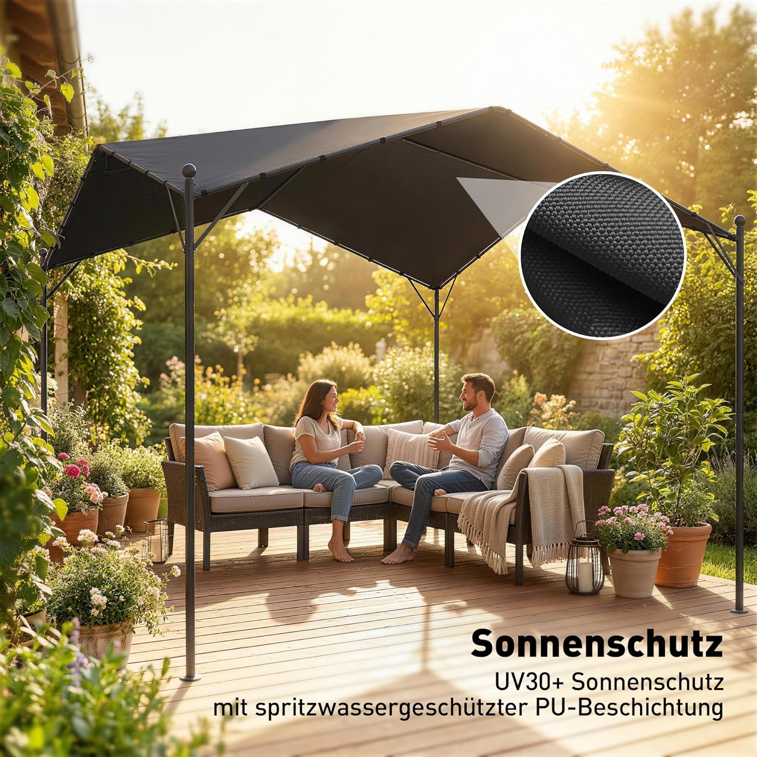Outsunny Pergola Pavillon 3x3m Wasserabweisend Stabil Winterfest Sonnenschutz mit Satteldach Dreiecksverstrebungen freistehend Gartenpavillon Terrassenüberdachung für Garten Terrasse Dunkelgrau — Ansicht 5