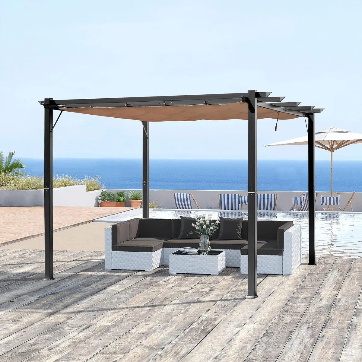 Pergola Pavillon mit einstellbarem Stoffdach 3 x 4 m… — Ansicht 2