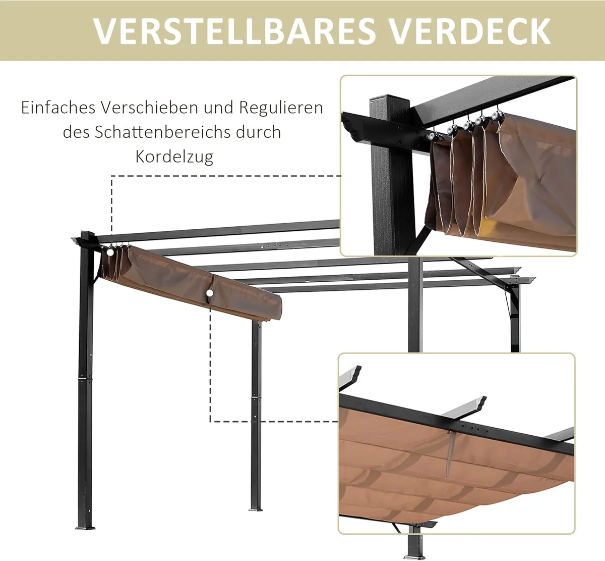 Pergola Pavillon mit einstellbarem Stoffdach 3 x 4 m… — Ansicht 3