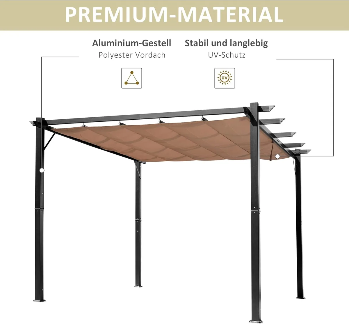 Pergola Pavillon mit einstellbarem Stoffdach 3 x 4 m… — Ansicht 4