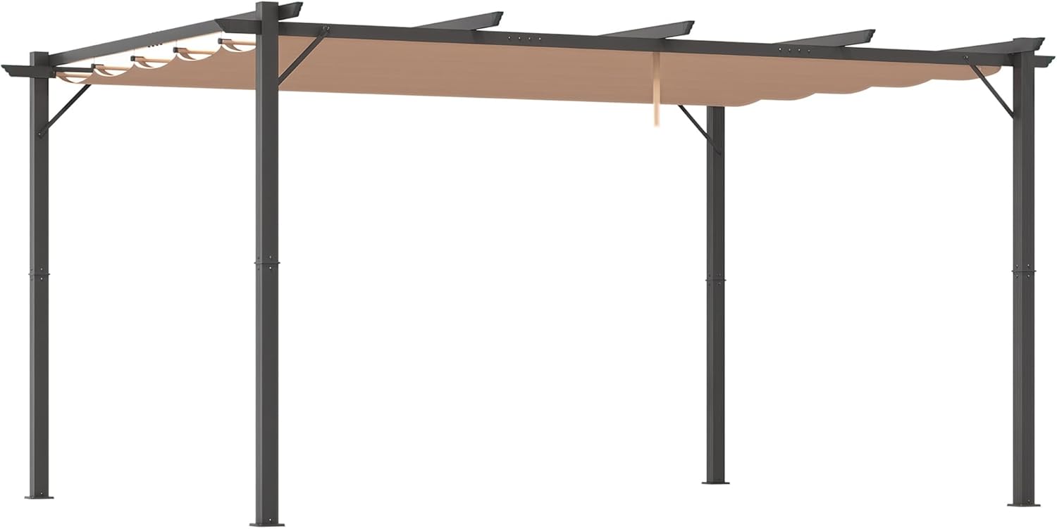 Outsunny Pergola Pavillon mit einstellbarem Stoffdach 3 x 4 m Terrassen-Vordach Aluminium Sonnenschutz Überdachung Terrasse Garten Grau+Braun