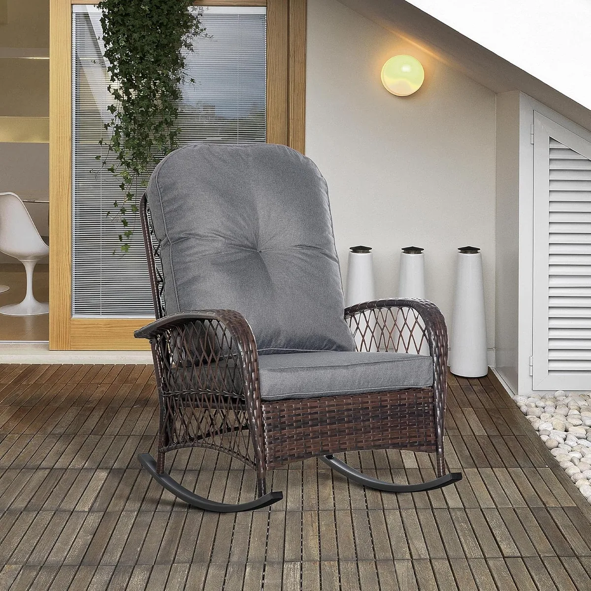 Poly Rattan Schaukelstuhl Schaukelsessel Gartenstuhl mit… — Ansicht 2