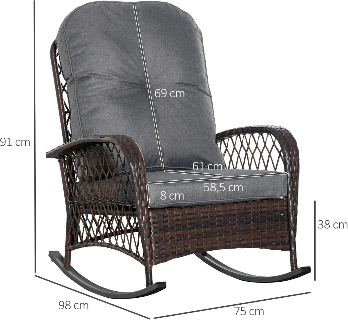 Poly Rattan Schaukelstuhl Schaukelsessel Gartenstuhl mit… — Ansicht 3