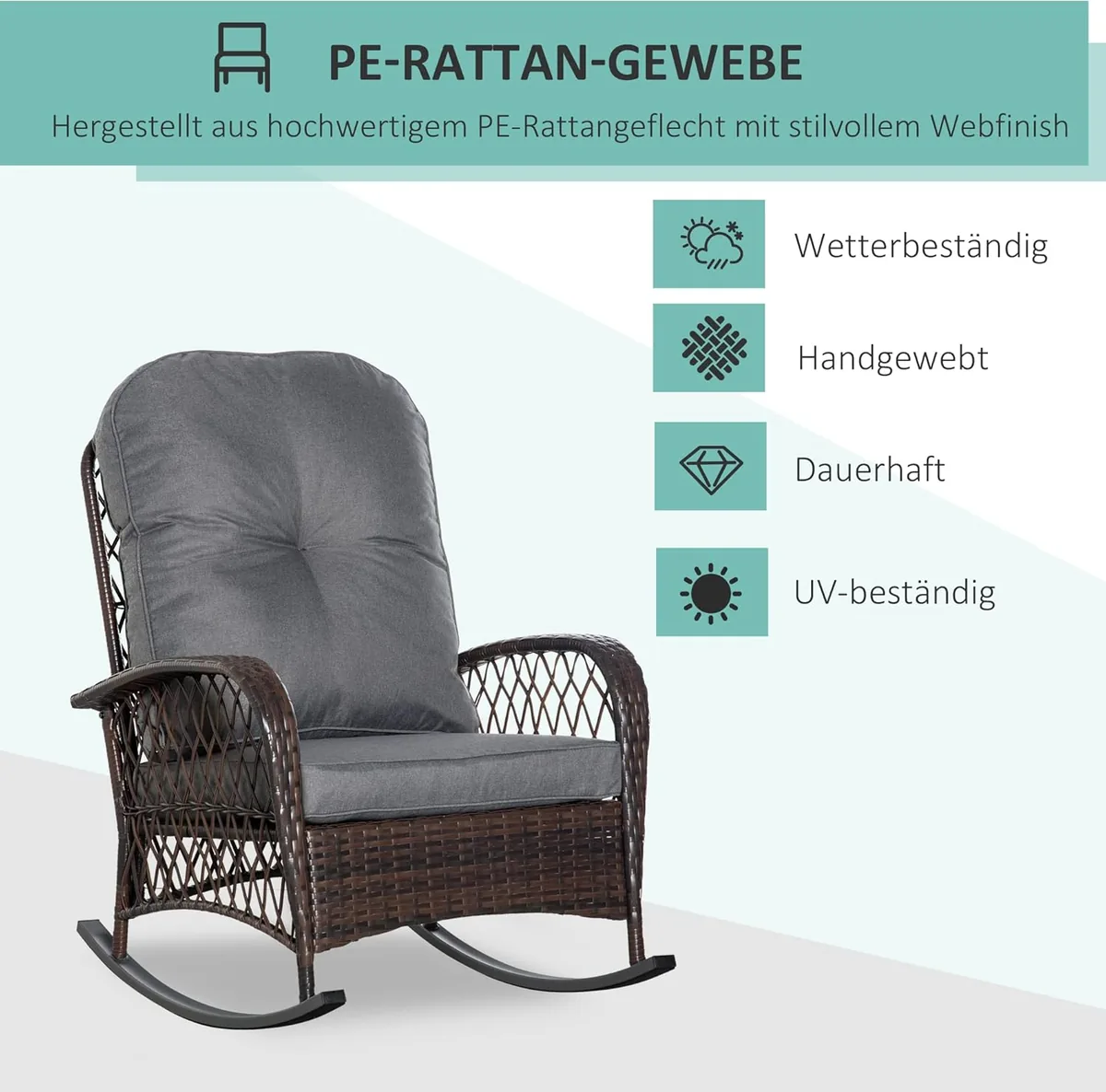 Poly Rattan Schaukelstuhl Schaukelsessel Gartenstuhl mit… — Ansicht 4