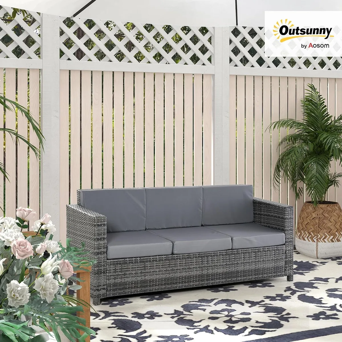 Poly-Rattan Sofa mit Kissen 3-Sitzer Garten Loungesofa… — Ansicht 2