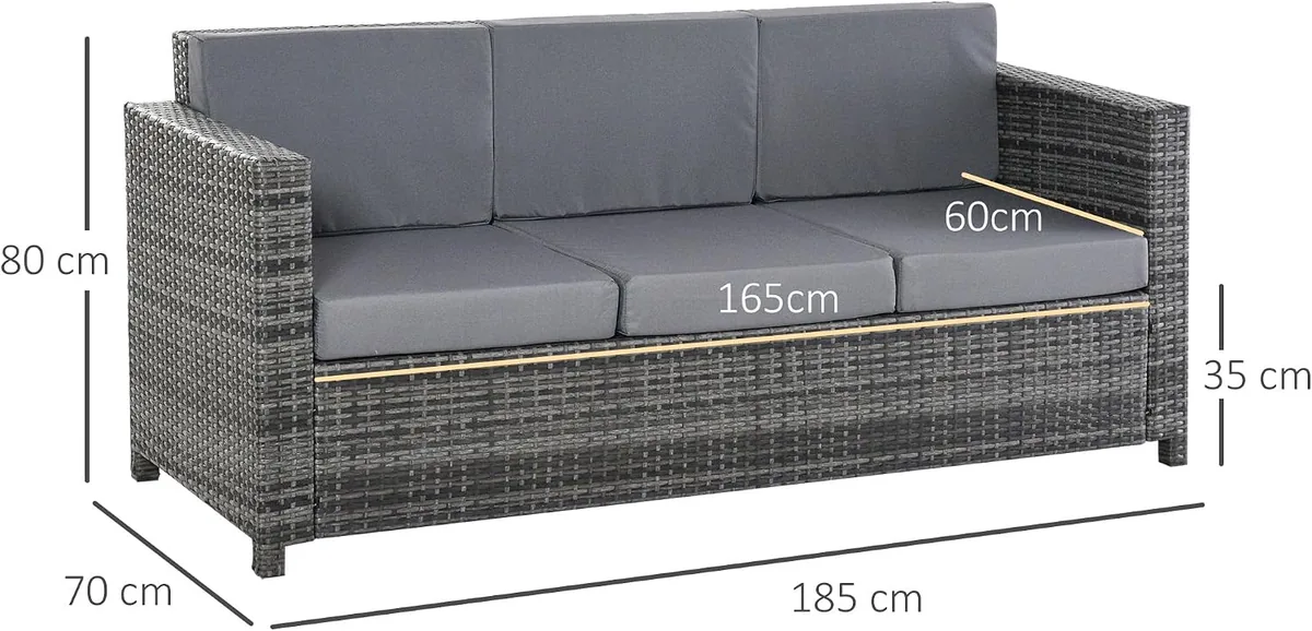Poly-Rattan Sofa mit Kissen 3-Sitzer Garten Loungesofa… — Ansicht 3