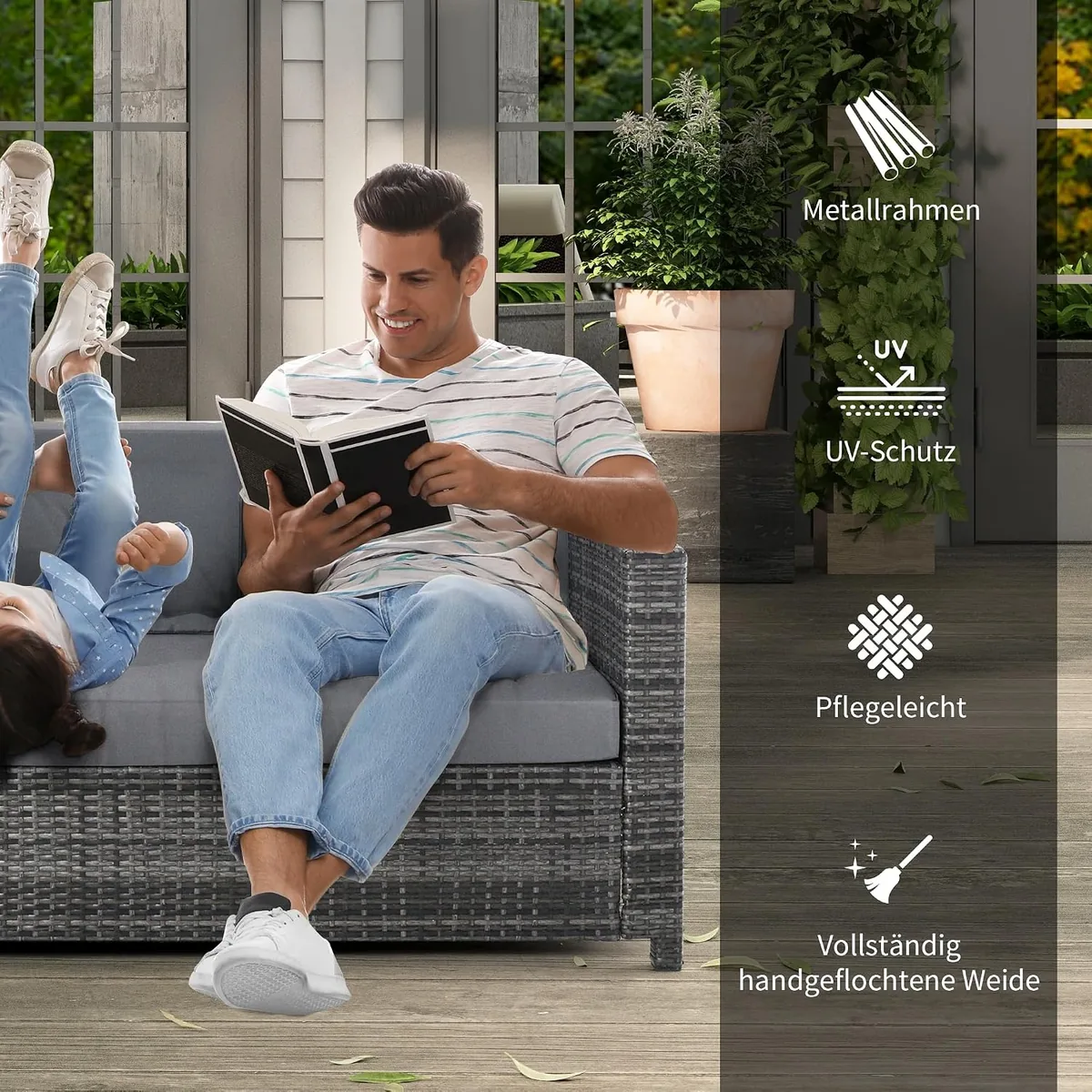 Poly-Rattan Sofa mit Kissen 3-Sitzer Garten Loungesofa… — Ansicht 4