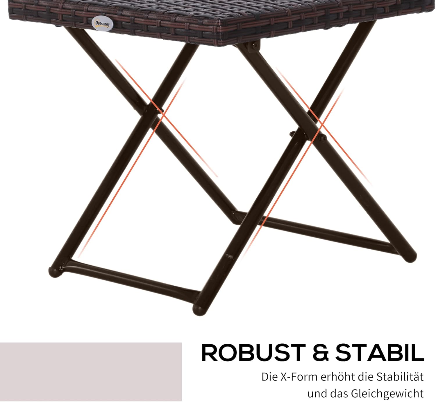 Outsunny Polyrattan Beistelltisch Gartentisch klappbar Couchtisch Gartenmöbel Falttisch Metall Braun 40 x 40 x 40 cm — Ansicht 5