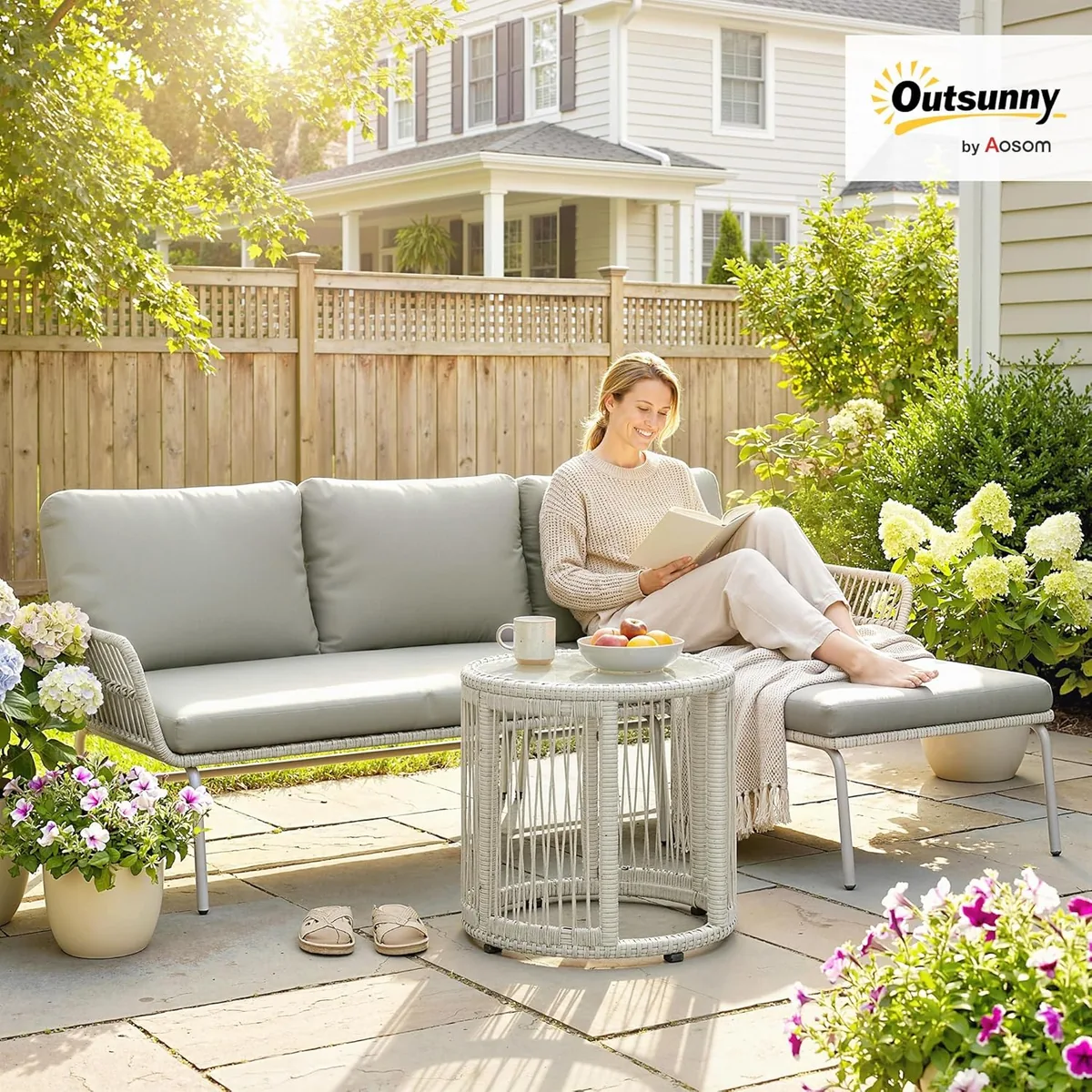 Polyrattan Gartenmöbel Set 3-teilig, Lounge Set mit… — Ansicht 2