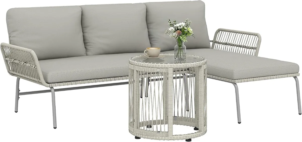 Polyrattan Gartenmöbel Set 3-teilig, Lounge Set mit…