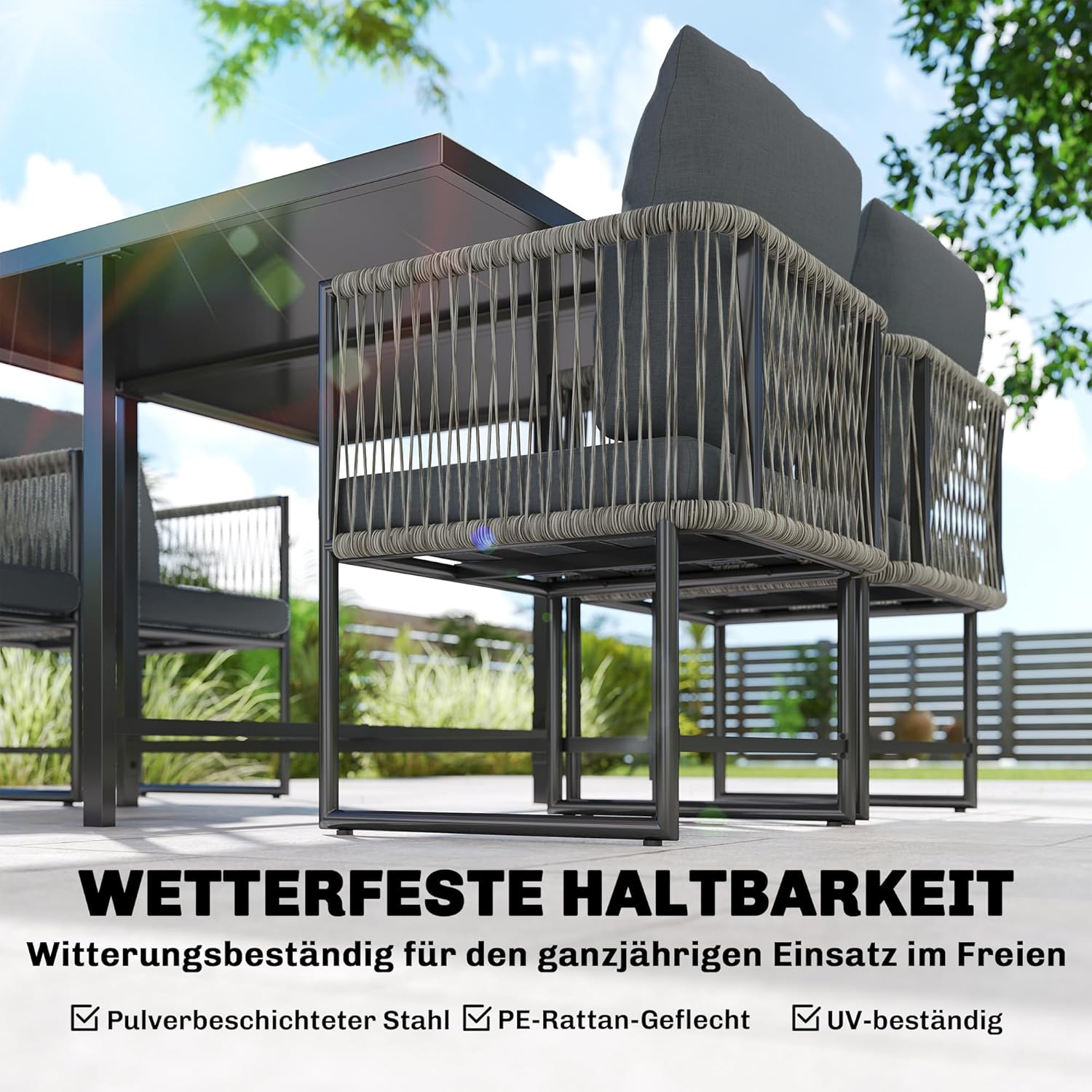 Outsunny Polyrattan Gartenmöbel Set 5-teilig Platzsparend Sitzgruppe Tisch mit 4 Stühlen DPC-Tischplatte abnehmbar Kissen, Essgruppe 4 Personen Gartenset Gartengarnitur für Garten Balkon Terrasse — Ansicht 5