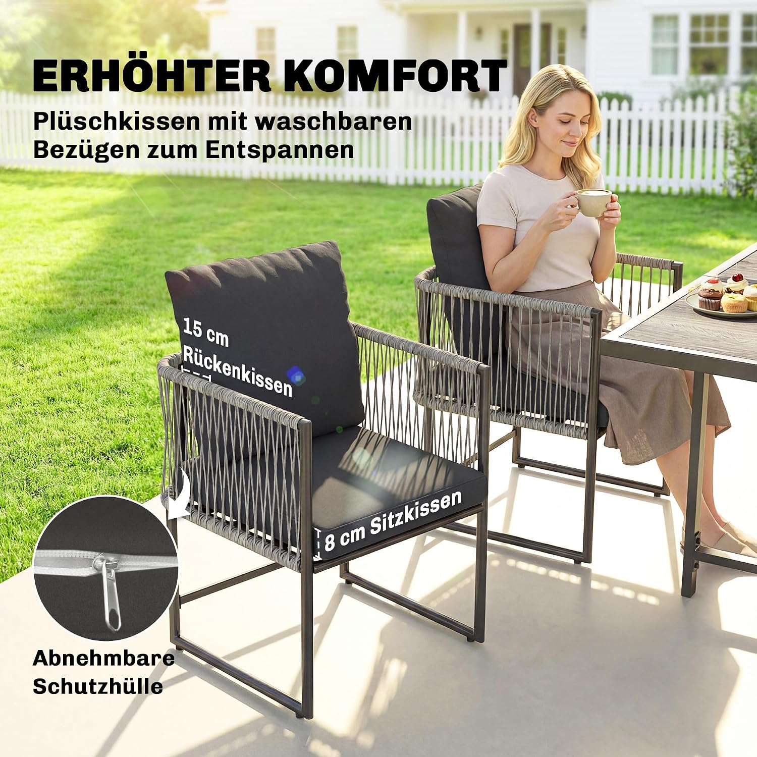 Outsunny Polyrattan Gartenmöbel Set 5-teilig Platzsparend Sitzgruppe Tisch mit 4 Stühlen DPC-Tischplatte abnehmbar Kissen, Essgruppe 4 Personen Gartenset Gartengarnitur für Garten Balkon Terrasse — Ansicht 6