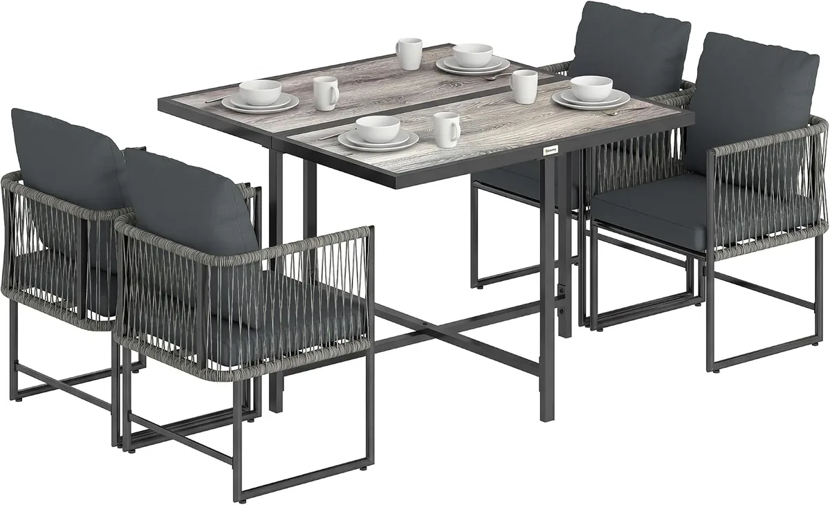 Polyrattan Gartenmöbel Set 5-teilig Platzsparend…