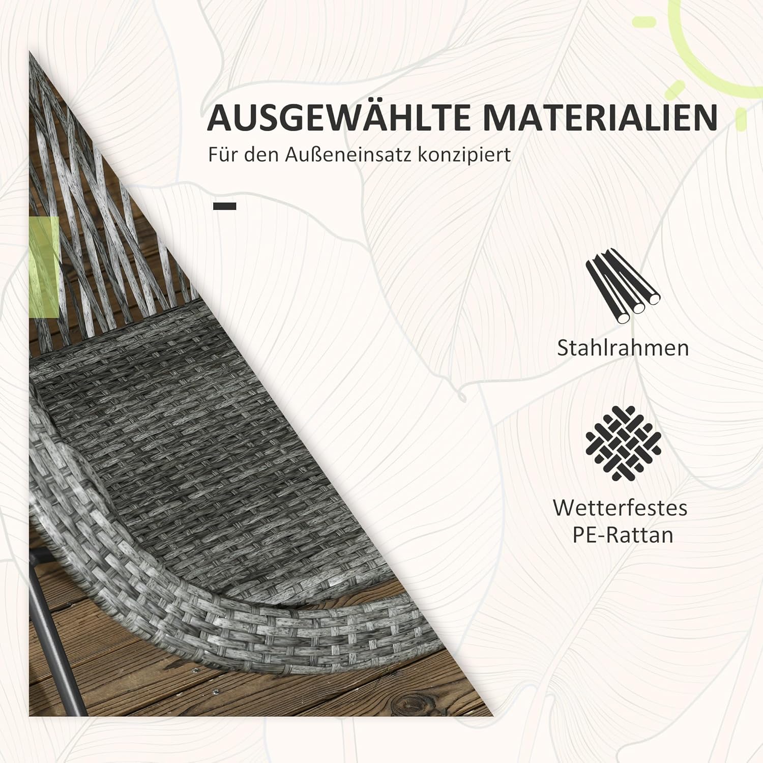 Outsunny Polyrattan Gartenmöbel Set, klappbar Outdoor Sitzgruppe für 2 Personen, 3-teilig Balkonmöbel mit 2 Stühle, Tisch, wetterfest Balkonmöbel für Garten, Balkon, Grau — Ansicht 3