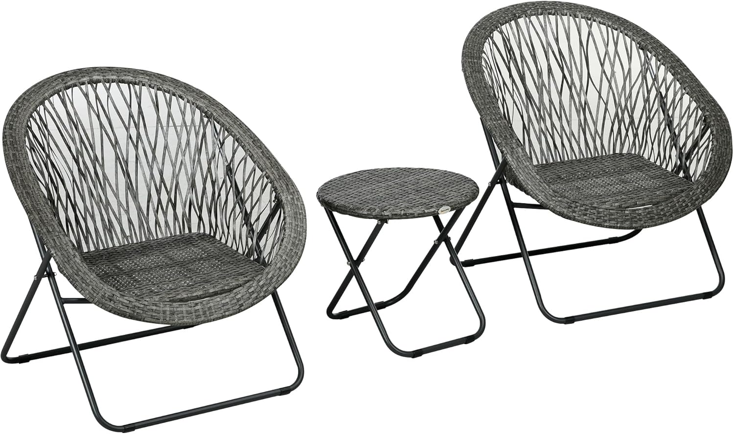 Outsunny Polyrattan Gartenmöbel Set, klappbar Outdoor Sitzgruppe für 2 Personen, 3-teilig Balkonmöbel mit 2 Stühle, Tisch, wetterfest Balkonmöbel für Garten, Balkon, Grau