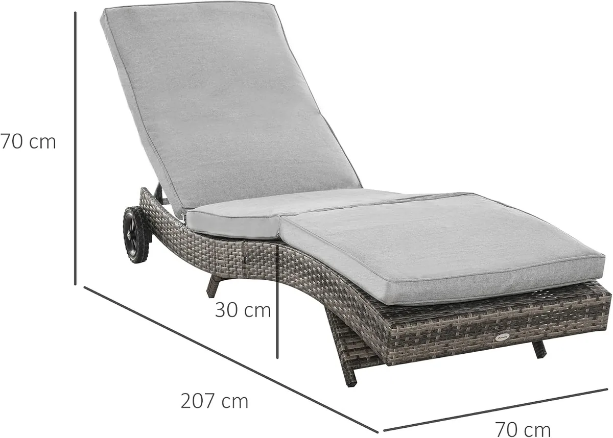 Polyrattan Sonnenliege Gartenliege mit Kissen 5-stufig… — Ansicht 3