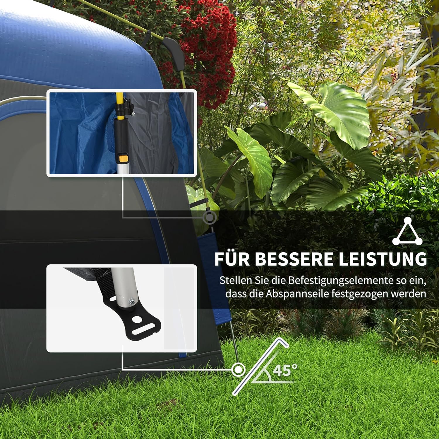 Outsunny Pop Up Kuppelzelt für 3 Personen UV 50+ Campingzelt mit Haken 4 Türen Fenster, Bodenplane leicht, stabil Familienzelt mit 1000mm Wassersäule Zelt für Camping Reise Trekking Garten — Ansicht 6
