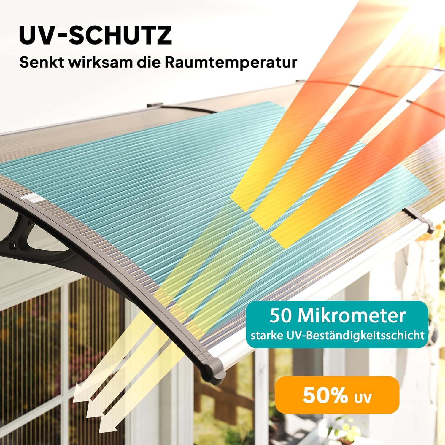 Outsunny Pultvordach Vordach für Haustür 303 x 96 x 27 cm Überdachung mit UV Schutz, Regenschutz Sonnenschutz für draußen Aluminium-Verbindungstangen Schwarz+Braun — Ansicht 3