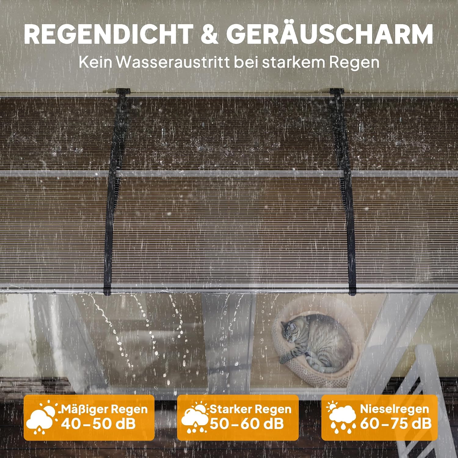 Outsunny Pultvordach Vordach für Haustür 303 x 96 x 27 cm Überdachung mit UV Schutz, Regenschutz Sonnenschutz für draußen Aluminium-Verbindungstangen Schwarz+Braun — Ansicht 4
