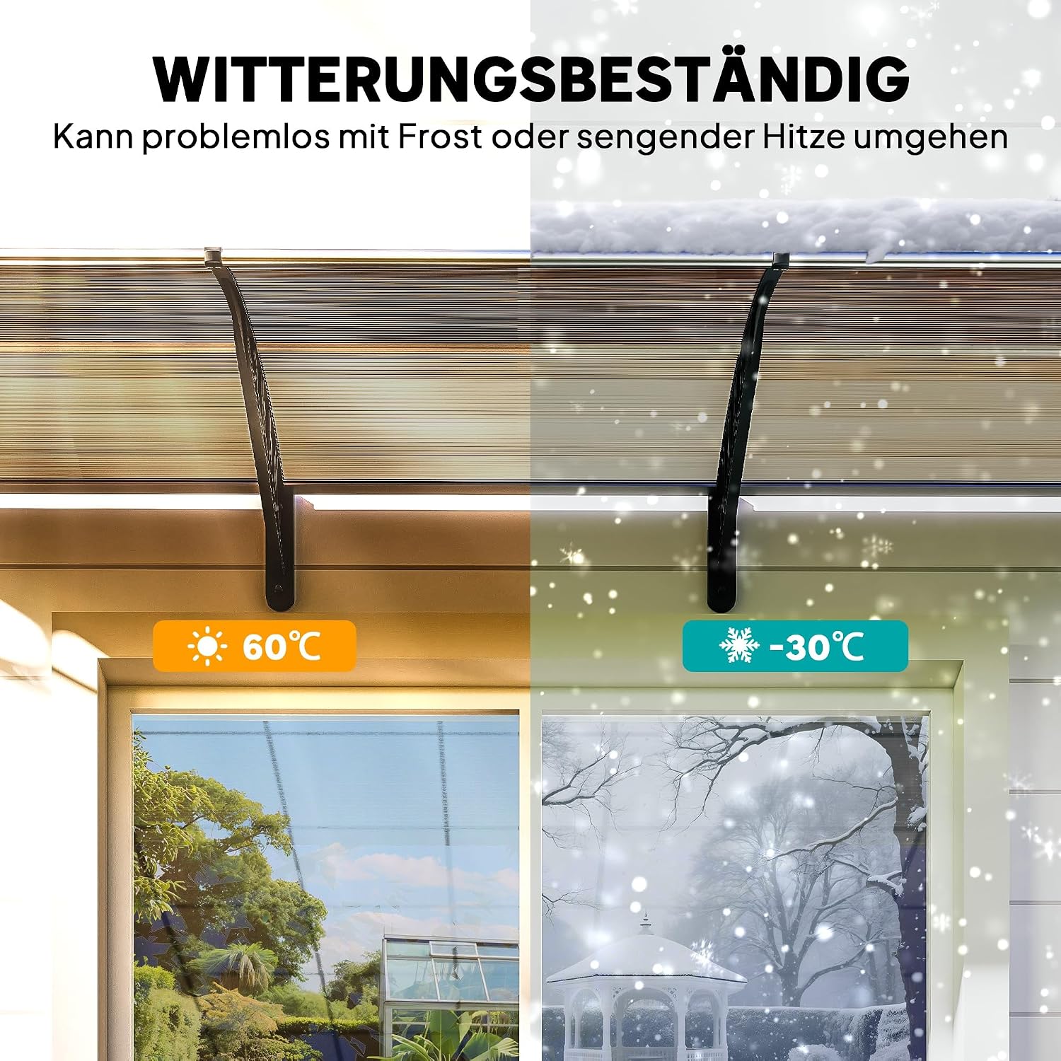 Outsunny Pultvordach Vordach für Haustür 303 x 96 x 27 cm Überdachung mit UV Schutz, Regenschutz Sonnenschutz für draußen Aluminium-Verbindungstangen Schwarz+Braun — Ansicht 5