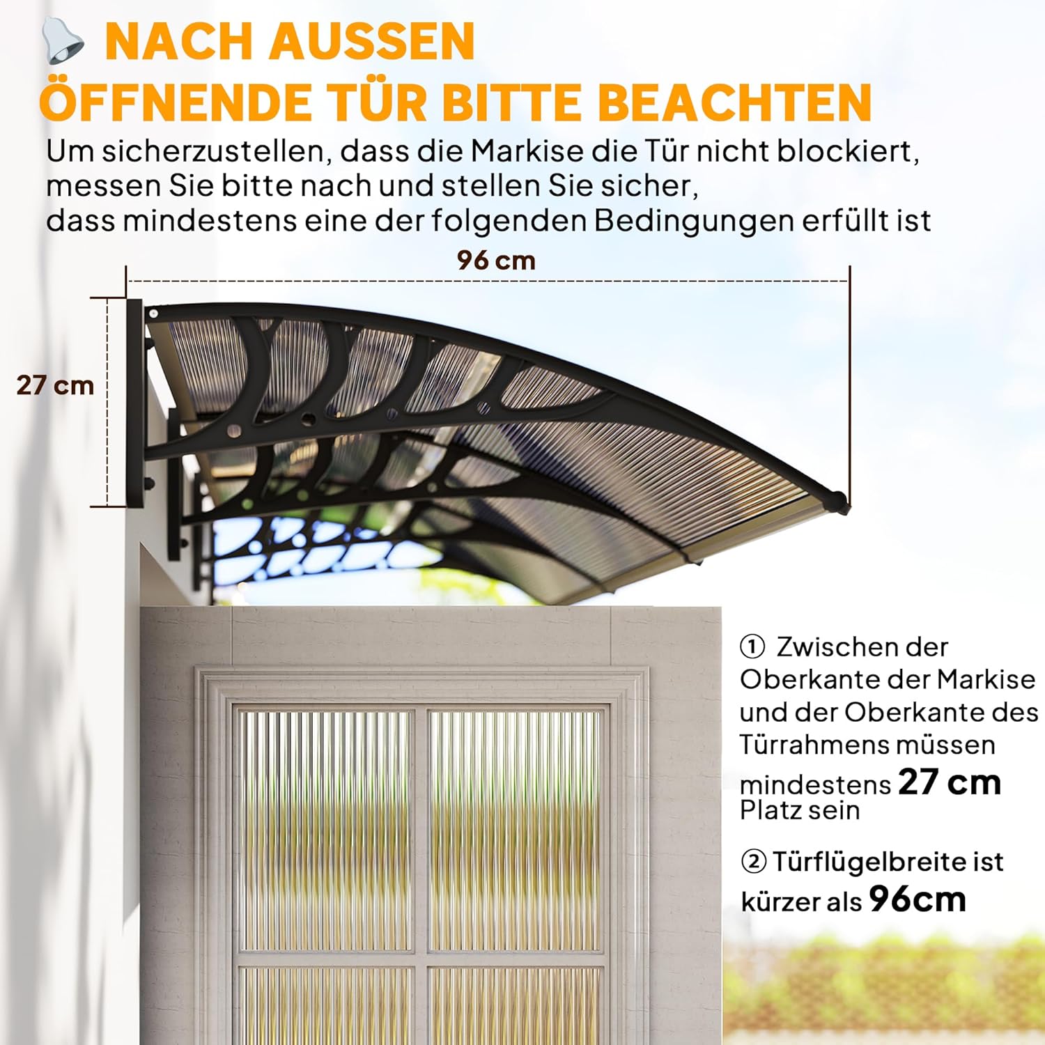 Outsunny Pultvordach Vordach für Haustür 303 x 96 x 27 cm Überdachung mit UV Schutz, Regenschutz Sonnenschutz für draußen Aluminium-Verbindungstangen Schwarz+Braun — Ansicht 6