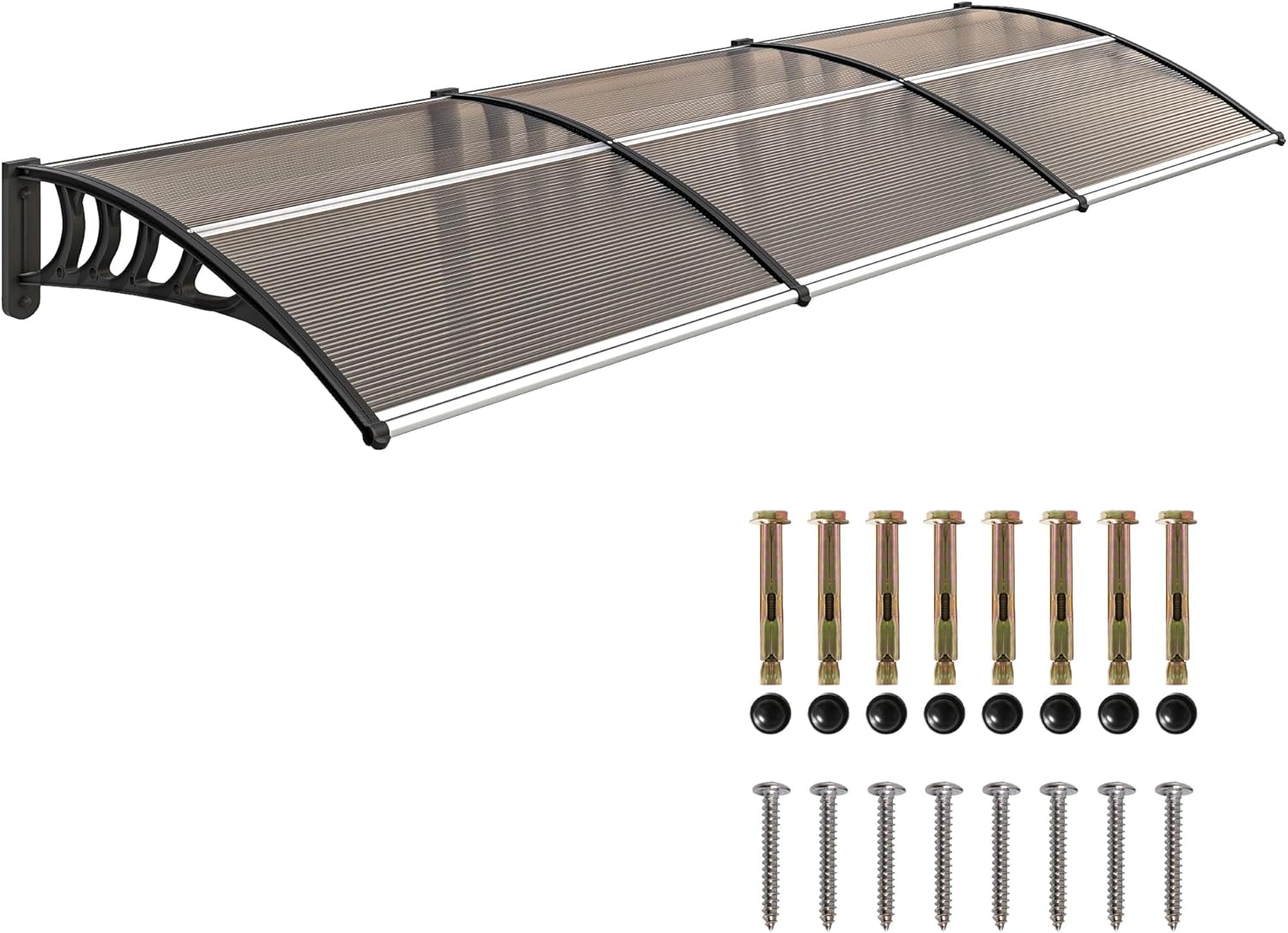 Outsunny Pultvordach Vordach für Haustür 303 x 96 x 27 cm Überdachung mit UV Schutz, Regenschutz Sonnenschutz für draußen Aluminium-Verbindungstangen Schwarz+Braun