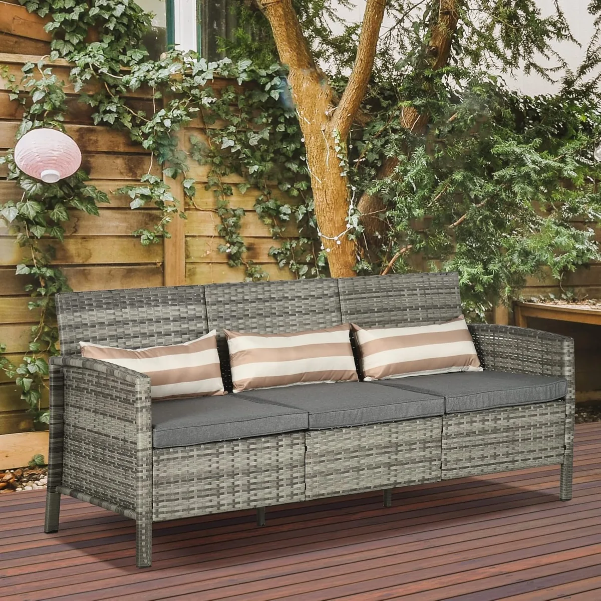 Rattan Sofa mit Kissen, Dreisitzer, Garten Loungesofa… — Ansicht 2