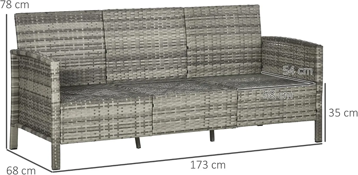 Rattan Sofa mit Kissen, Dreisitzer, Garten Loungesofa… — Ansicht 3