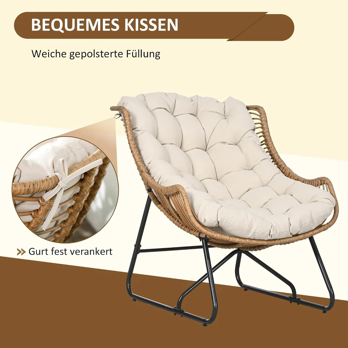 Rattansessel mit Dicke Kissen Bänder Stahlrahmen… — Ansicht 4
