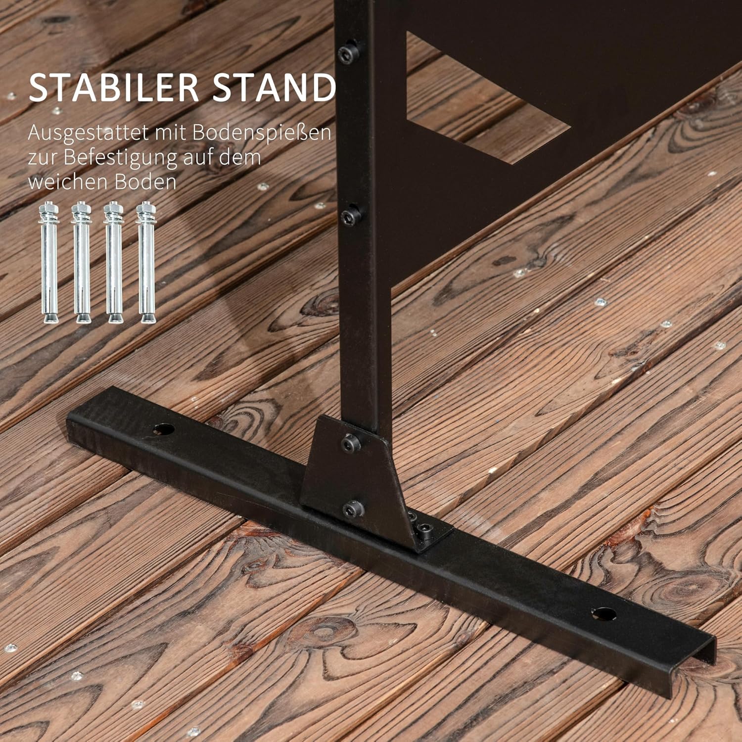 Outsunny Raumteiler 3-teilig 122 x 198 cm Balkon Sichtschutz Raumtrenner mit Bananenblattmuster Freistehend Paravent mit Ständer Trennwand 3-TLG Sichtschutz Stahl Raumteiler für Garten, Schwarz — Ansicht 4