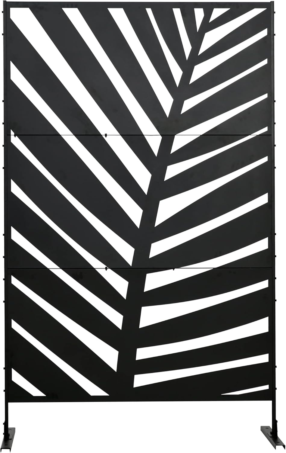 Outsunny Raumteiler 3-teilig 122 x 198 cm Balkon Sichtschutz Raumtrenner mit Bananenblattmuster Freistehend Paravent mit Ständer Trennwand 3-TLG Sichtschutz Stahl Raumteiler für Garten, Schwarz — Ansicht 6