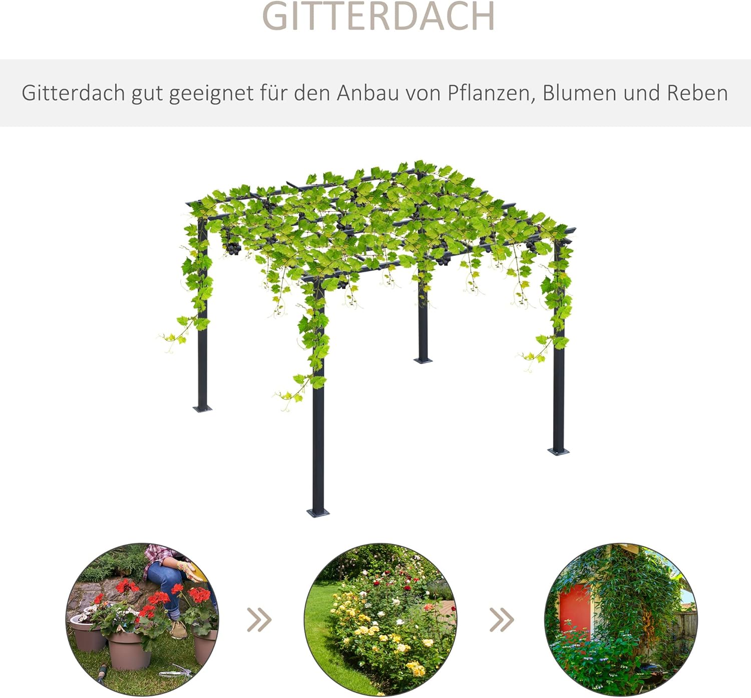 Outsunny Rosenpavillon Pflanzbogen Rosenbogen Rankhilfe Garten Pavillon wetterfest Metall Schwarz 2,97 x 2,95 x 2,3 m — Ansicht 3