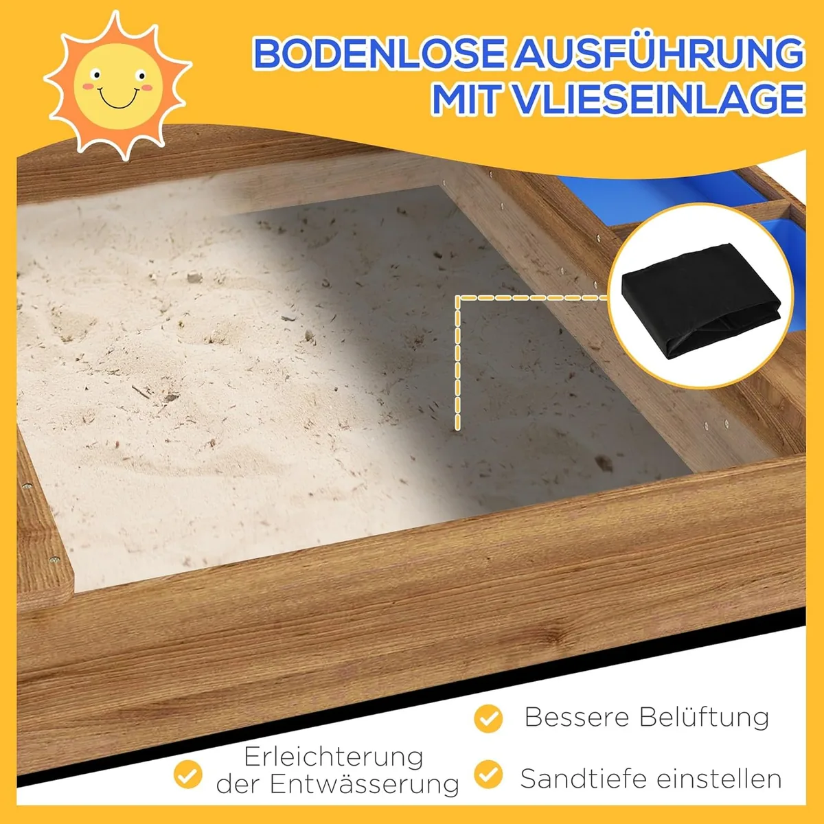 Sandkasten mit Dach, Sandkiste aus Holz mit Sitzplatz… — Ansicht 4