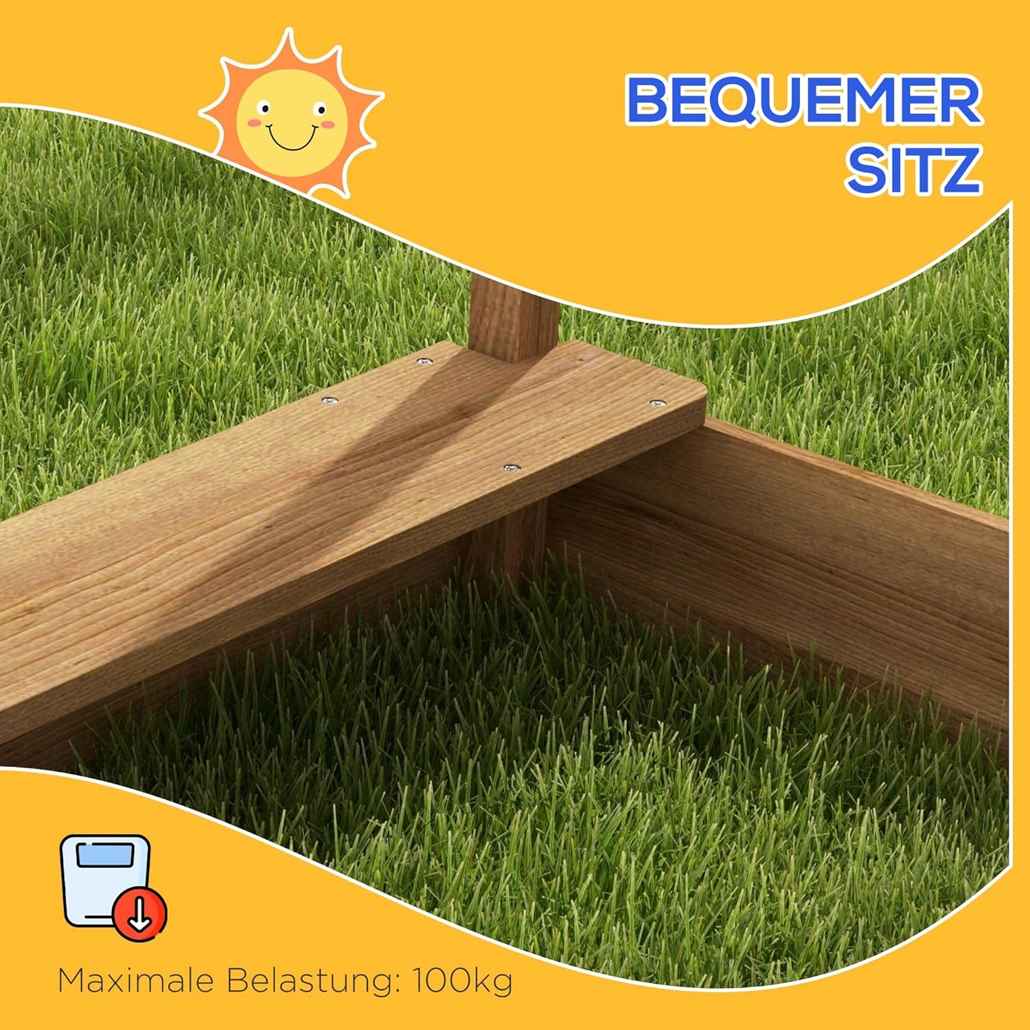 Outsunny Sandkasten mit Dach, Sandkiste aus Holz mit Sitzplatz, Spielhaus, 124 x 116 x 146 cm Sandbox mit Tafel für 3-7 Jahre Kinder, Garten, Braun — Ansicht 5
